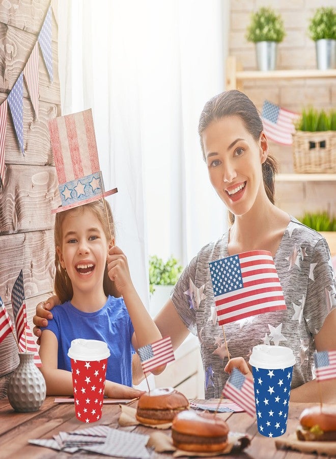 FYSUIMU 72 Set Patriotic Star Disposable Coffee Cups with Lids 12Oz 4th of July USA Star Insulated Paper To Go Cups for Independence Day Home Party Favors - Image 5