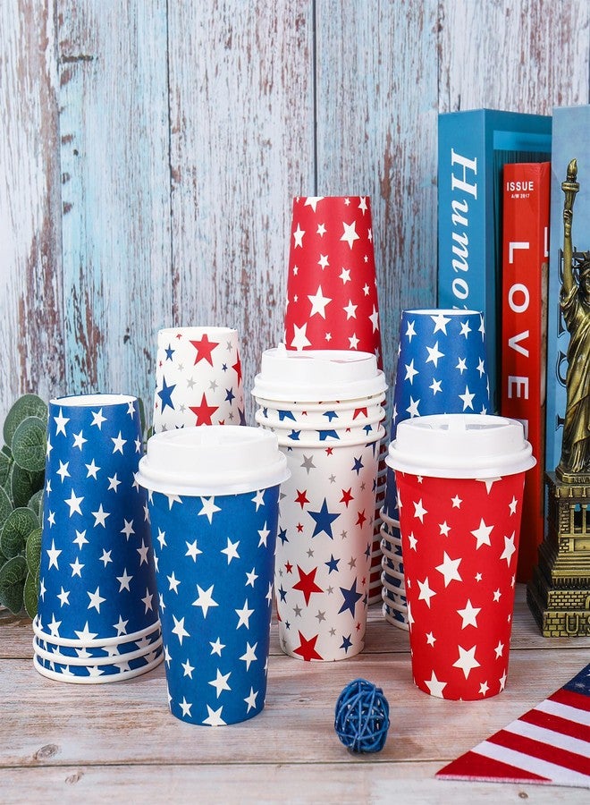 FYSUIMU 72 Set Patriotic Star Disposable Coffee Cups with Lids 12Oz 4th of July USA Star Insulated Paper To Go Cups for Independence Day Home Party Favors - Image 4