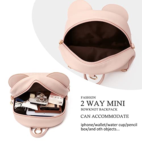 KL928 Girls Mini Backpack Bowknot Polka Dot Cute Daypacks Convertible Shoulder Bag Purse for Women (L.Pink) - Image 4