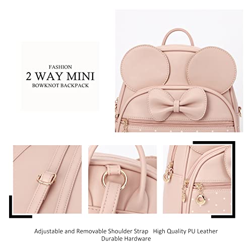 KL928 Girls Mini Backpack Bowknot Polka Dot Cute Daypacks Convertible Shoulder Bag Purse for Women (L.Pink) - Image 3