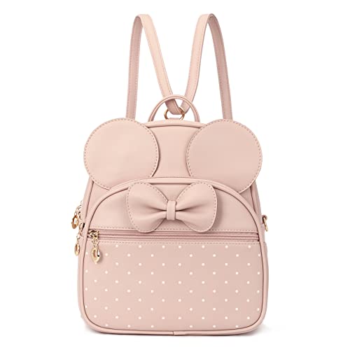 KL928 Girls Mini Backpack Bowknot Polka Dot Cute Daypacks Convertible Shoulder Bag Purse for Women (L.Pink) - Image 1