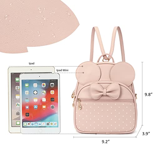KL928 Girls Mini Backpack Bowknot Polka Dot Cute Daypacks Convertible Shoulder Bag Purse for Women (L.Pink) - Image 2