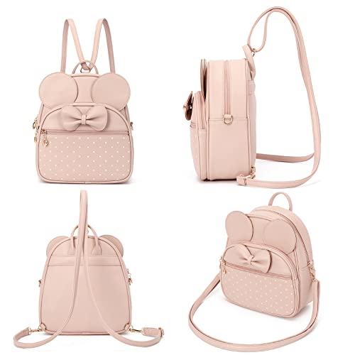 KL928 Girls Mini Backpack Bowknot Polka Dot Cute Daypacks Convertible Shoulder Bag Purse for Women (L.Pink) - Image 5