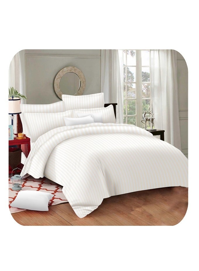 EXPRESS BEDSHEETS Twill Stripe Cotton Fitted Bedsheet - 2 Pieces, Single 90x200cm | Soft & Breathable 