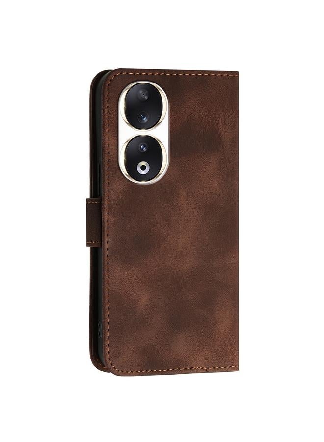 Green Tiger Case For Honor 90 Grid Butterfly Embossed Pattern Leather Phone Case with Lanyard - Image 3