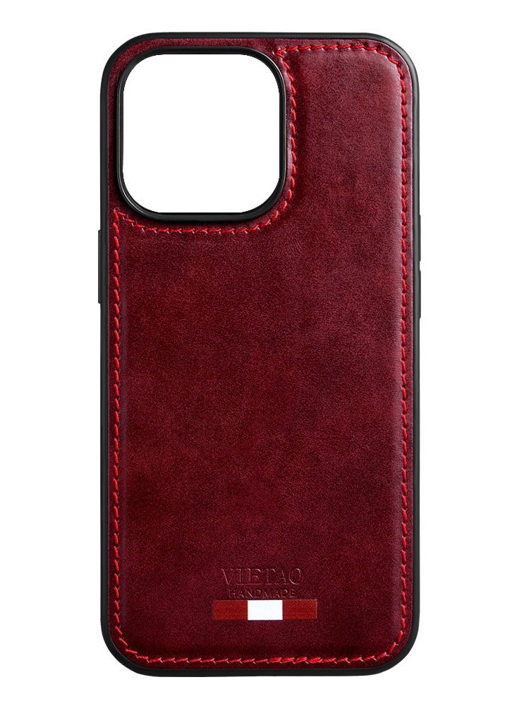 Color Fans Slim Case for iPhone 13 6.1 inch Lightweight Business Vegan PU Leather Elegant TPU Edge Soft Anti-Slip Scratch Resistant Hard PC Red Cover