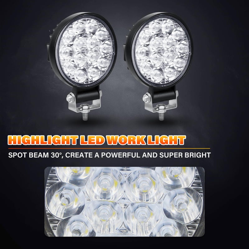 SKYWORLD 4pcs Round Light Bar Pods, 3.2 inch 42W Spot Beam Mini Offroad Driving Fog Lights Work Lamp 12V 24V for Car Trucks Tractors 4x4 SUV ATV Tractors Excavator Boats, 6000K White - Image 3