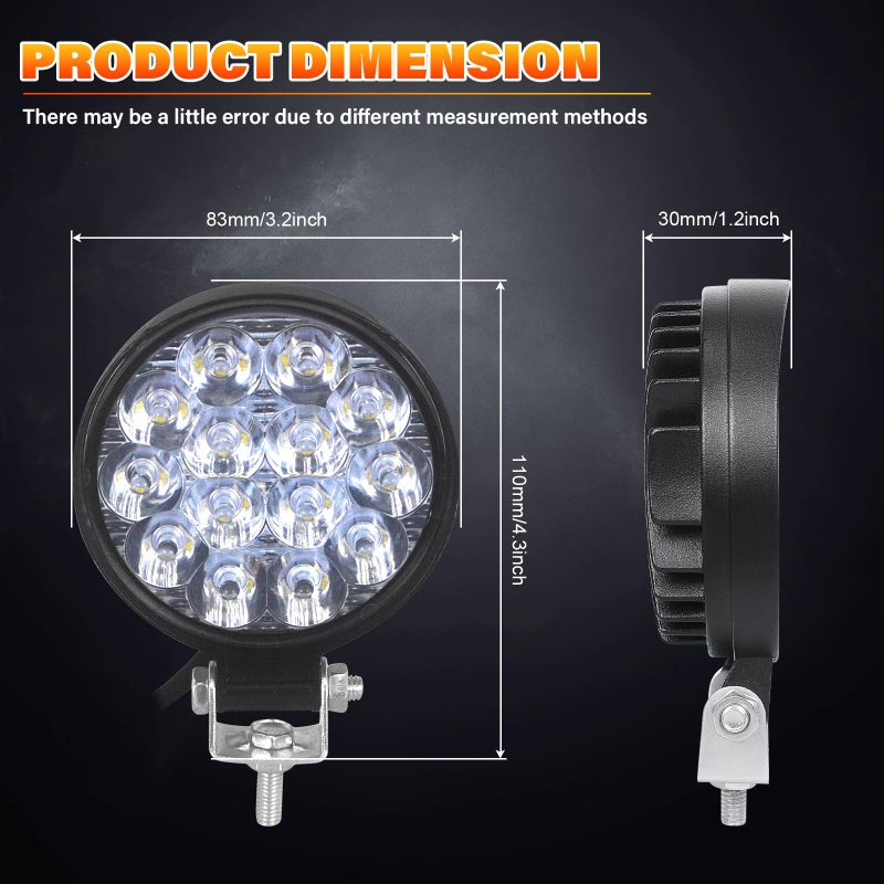 SKYWORLD 4pcs Round Light Bar Pods, 3.2 inch 42W Spot Beam Mini Offroad Driving Fog Lights Work Lamp 12V 24V for Car Trucks Tractors 4x4 SUV ATV Tractors Excavator Boats, 6000K White - Image 2