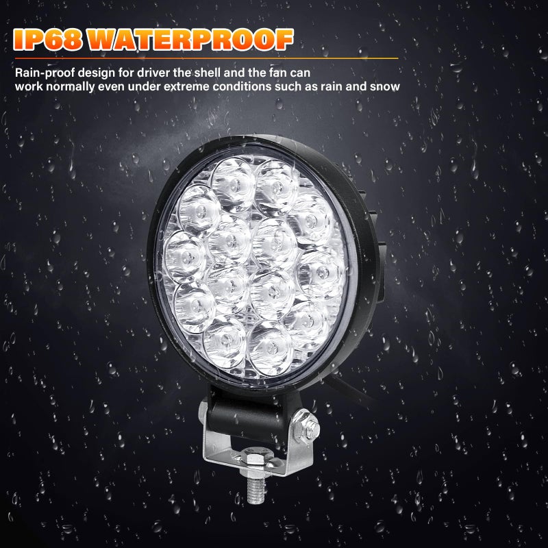 SKYWORLD 4pcs Round Light Bar Pods, 3.2 inch 42W Spot Beam Mini Offroad Driving Fog Lights Work Lamp 12V 24V for Car Trucks Tractors 4x4 SUV ATV Tractors Excavator Boats, 6000K White - Image 4