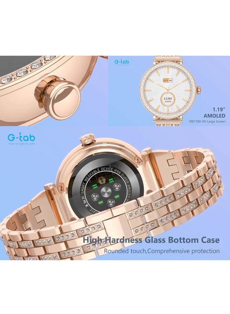 G-Tab Gtab GT10 Diamond Edition Ladies Smart Watch 1.2 Inch Round Shape AMOLED Display With Fashion Bracelet 2  Pair Straps and Wireless Charger Silver - Image 5