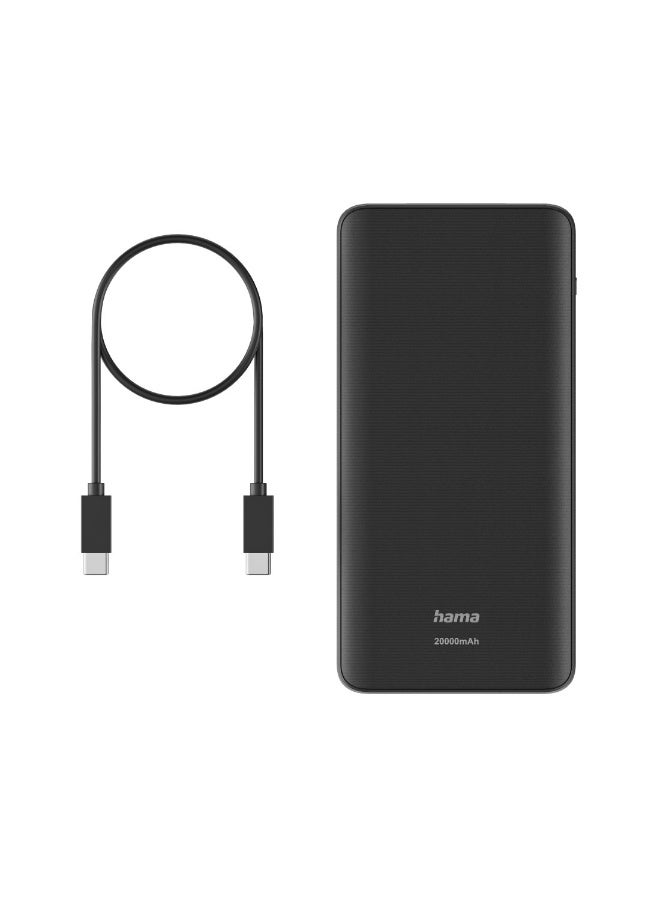 Hama PD 20 Power Bank 20000 mAh, USB-C and USB-A Outputs, Fast Charging with Power Delivery 3.0 and Qualcomm Quick Charge 3.0, Black, Portable Charger for Smartphones and Tablets - Image 2