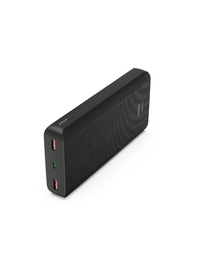 Hama PD 20 Power Bank 20000 mAh, USB-C and USB-A Outputs, Fast Charging with Power Delivery 3.0 and Qualcomm Quick Charge 3.0, Black, Portable Charger for Smartphones and Tablets - Image 1