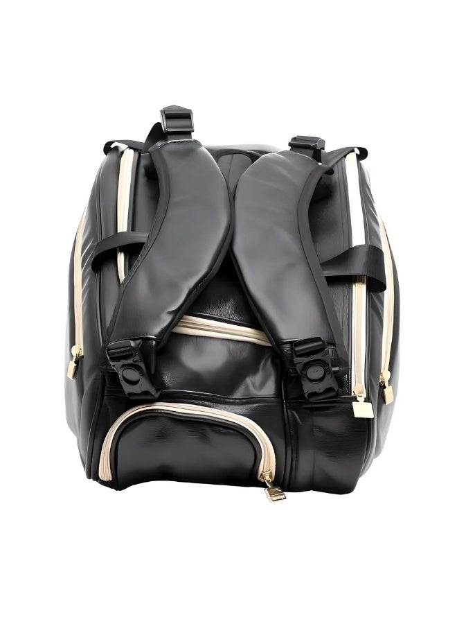 سلازنجر حقيبة مضارب البادل سلازنجر بانثر - حقيبة بادل فاخرة من الجلد الصناعي الأسود | مساحة رئيسية كبيرة، جيب جانبي للمضرب، وأشرطة مبطنة قابلة للتعديل | حمل متعدد الاستخدامات (حقيبة يد/حقيبة ظهر) - Image 4