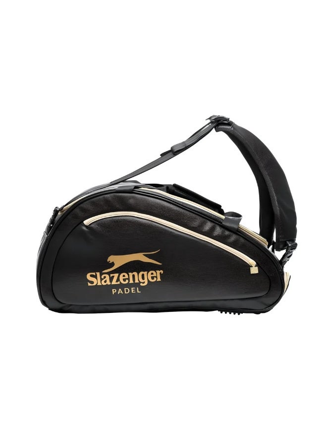 سلازنجر حقيبة مضارب البادل سلازنجر بانثر - حقيبة بادل فاخرة من الجلد الصناعي الأسود | مساحة رئيسية كبيرة، جيب جانبي للمضرب، وأشرطة مبطنة قابلة للتعديل | حمل متعدد الاستخدامات (حقيبة يد/حقيبة ظهر) - Image 3