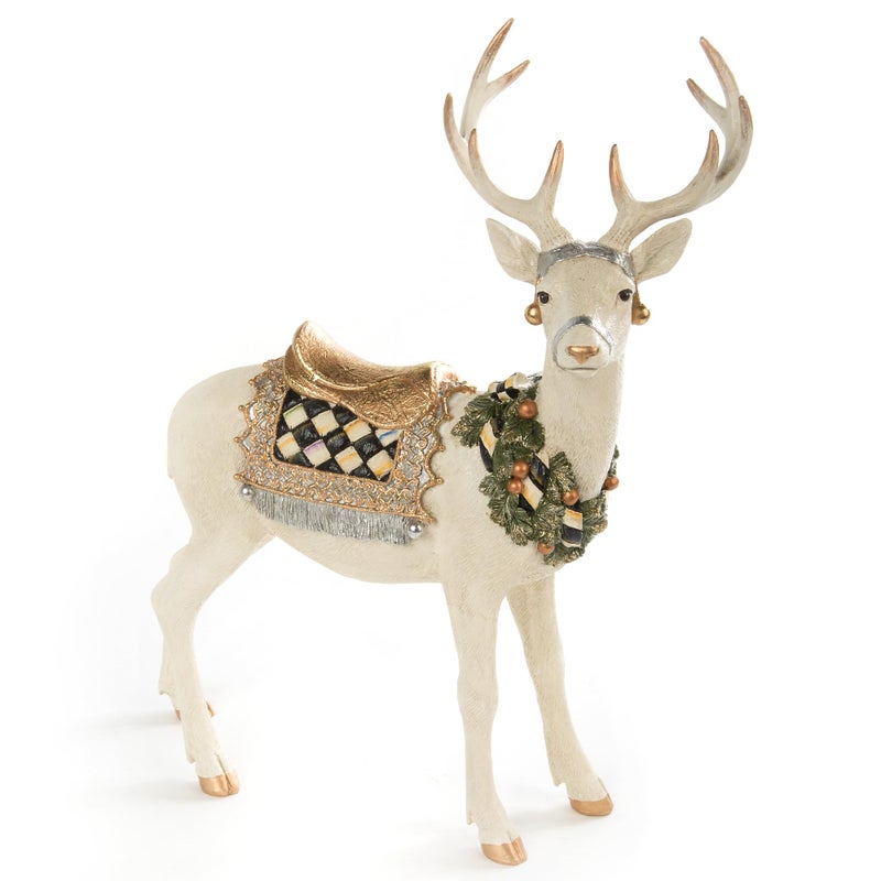 MACKENZIECHILDS Winter White Deer Statue Christmas Deer Decor for Home Standing