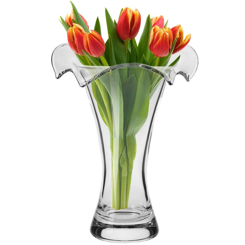 Krosno Tall Glass Flower Vase  270 mm High  Wave Collection  Vases for Flowers Glass Container  Perfect for Home Office and Kitchen Decor  Hand Washing