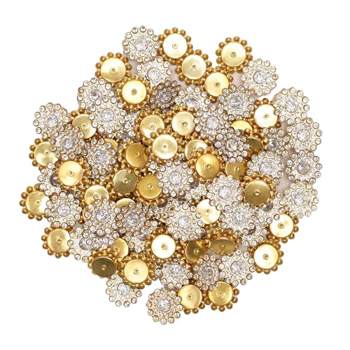 EmbroideryMaterial Silver Flower Shaped Sew on/Glue Rhinestones for Embroidery, Craft, DIY, Jewellery Making etc, Floral Embellishment (14MM, 100 Pieces) - Image 1
