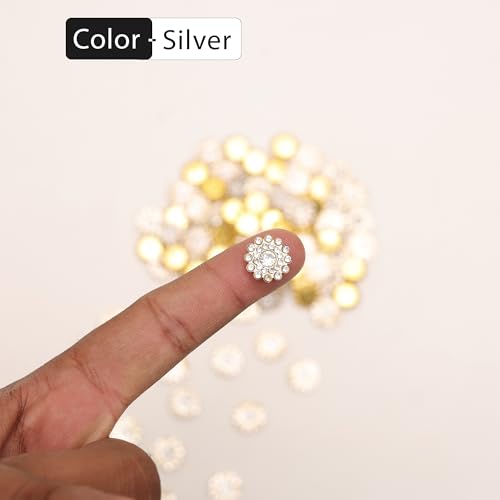EmbroideryMaterial Silver Flower Shaped Sew on/Glue Rhinestones for Embroidery, Craft, DIY, Jewellery Making etc, Floral Embellishment (14MM, 100 Pieces) - Image 4