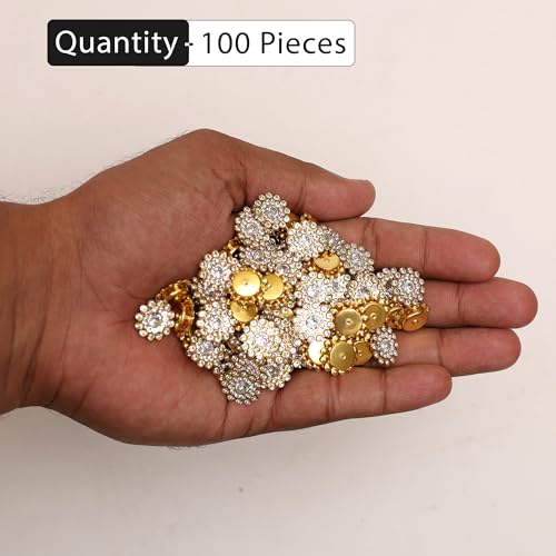 EmbroideryMaterial Silver Flower Shaped Sew on/Glue Rhinestones for Embroidery, Craft, DIY, Jewellery Making etc, Floral Embellishment (14MM, 100 Pieces) - Image 3