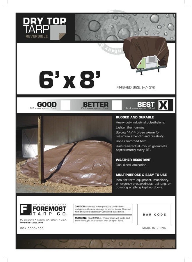 Dry Top 6' x 8' Foremost Tarp 20068 Silver/Brown Silver Brown 10 Mil Heavy Duty Reversible Tarp - Image 2