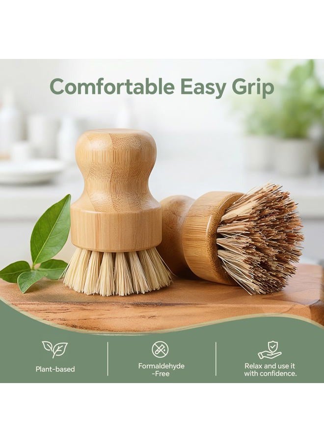Waisul Bamboo Dish Brush Set, 4-Pack Dish Scrubber and Vegetable Brush with Natural Sisal & Coconut Fiber, Kitchen Brush for Pots, Pans, Cast Iron & Dishes - Image 4