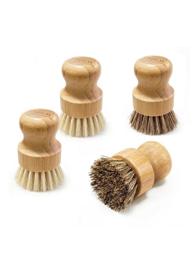 Waisul Bamboo Dish Brush Set, 4-Pack Dish Scrubber and Vegetable Brush with Natural Sisal & Coconut Fiber, Kitchen Brush for Pots, Pans, Cast Iron & Dishes - Image 1