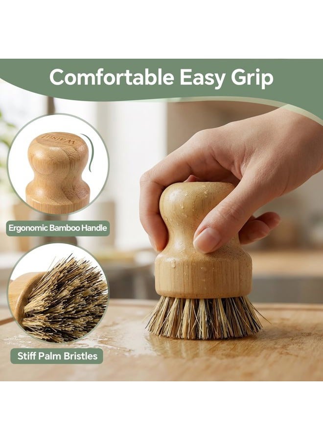 Waisul Bamboo Dish Brush Set, 4-Pack Dish Scrubber and Vegetable Brush with Natural Sisal & Coconut Fiber, Kitchen Brush for Pots, Pans, Cast Iron & Dishes - Image 5