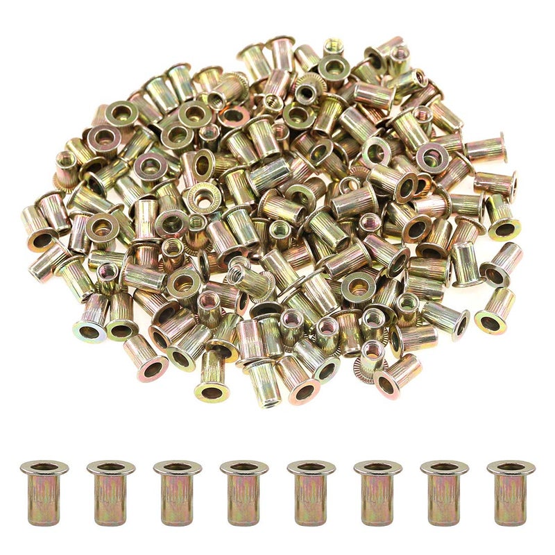 Glarks 100Pcs 8-32UNC Zinc Plated Carbon Steel Rivet Nut Flat Head Rivnut Threaded Insert Nuts Set (8-32UNC) - Image 1