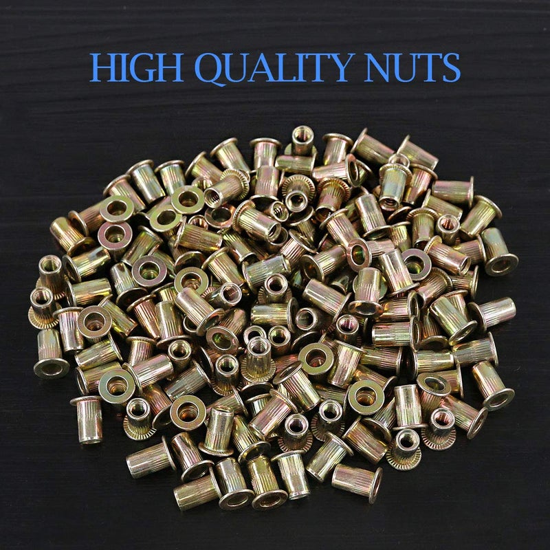 Glarks 100Pcs 8-32UNC Zinc Plated Carbon Steel Rivet Nut Flat Head Rivnut Threaded Insert Nuts Set (8-32UNC) - Image 3