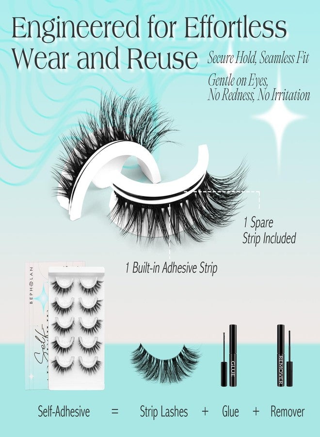 Bepholan Self Adhesive Eyelashes Natural Look, Pre Glued No Glue Need Eyelashes,Press On Lashes,Reuseable Waterproof False Eyelashes Wispy with Tweezer of Replacement Adhesive Strips 5 Pairs(CVJ221) - Image 4