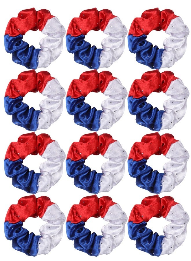 ICObuty Cheerleader Hair Scrunchies, 4.5 Inches, 12 Pack, Satin Silk Ponytail Holders (Royal Blue/White/Red) - Image 1