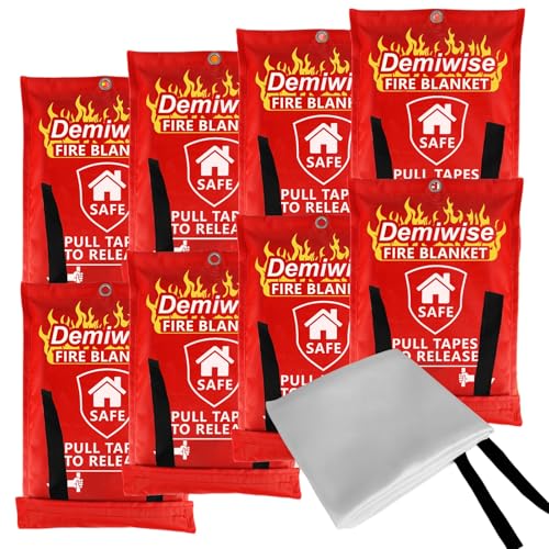 Demiwise Fire Blankets for Home and Kitchen,8-Pack 40"x40" Emergency Fire Safety Blankets for People House Car Office Warehouse Emergency Survival Safety - Image 1