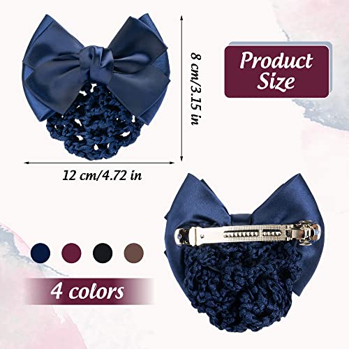 TXIN 4 Pieces Women Hair Snood Net Bowknot Decor Barrette Elastic Mesh Hair Bun Cover Satin Bow Crochet Hairnet Professional Hair Clip Hairpin for Women Girls Working Styling Accessories, 4 Colors - Image 2