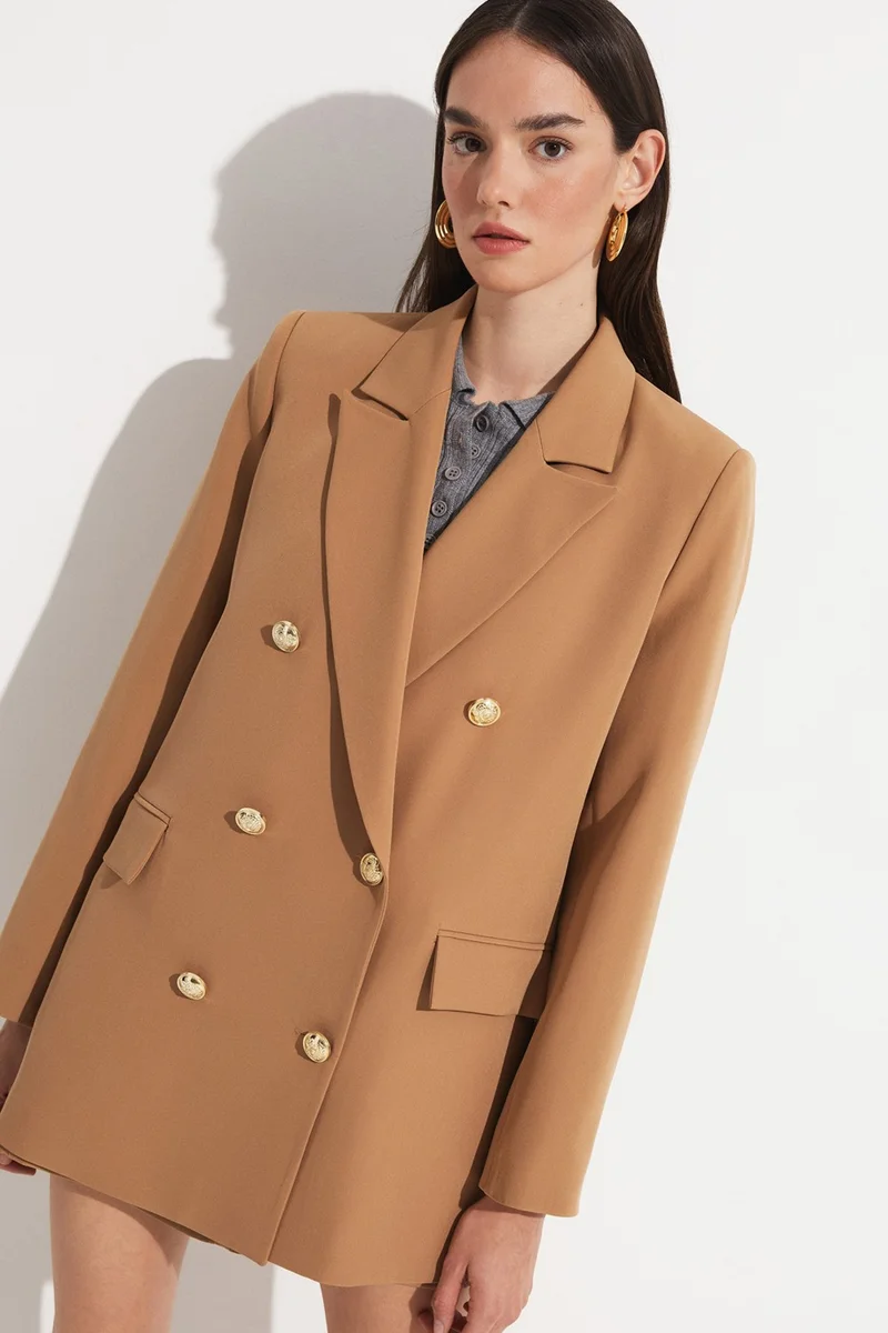 JUNE Exclusive Button Detailed Double Breasted Blazer Jacket