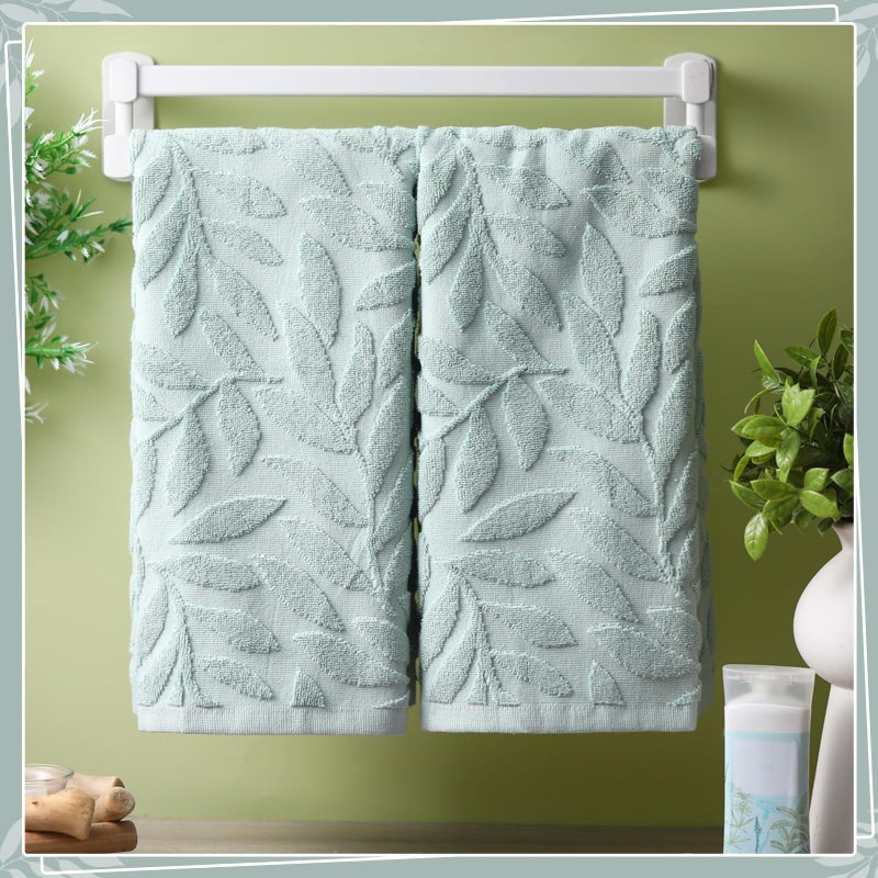 SmoothNovelty 2 Pcs Green Leaves Hand Towels for Bathroom Green Leaves 100% Cotton Jacquard Weave Bath Towel Set Soft Absorbent Dish Washcloth for Bathroom Kitchen Summer Theme Gifts 13.8 x 29.5 Inch - Image 3