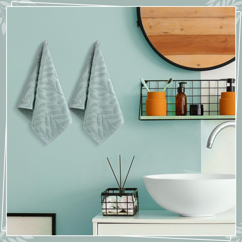 SmoothNovelty 2 Pcs Green Leaves Hand Towels for Bathroom Green Leaves 100% Cotton Jacquard Weave Bath Towel Set Soft Absorbent Dish Washcloth for Bathroom Kitchen Summer Theme Gifts 13.8 x 29.5 Inch - Image 5