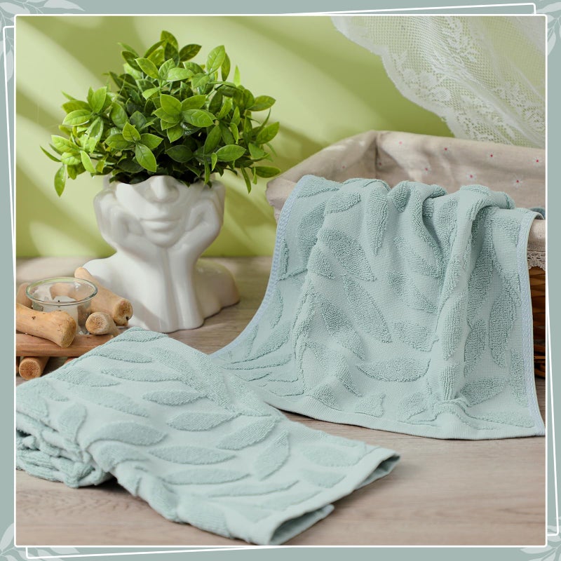 SmoothNovelty 2 Pcs Green Leaves Hand Towels for Bathroom Green Leaves 100% Cotton Jacquard Weave Bath Towel Set Soft Absorbent Dish Washcloth for Bathroom Kitchen Summer Theme Gifts 13.8 x 29.5 Inch - Image 4