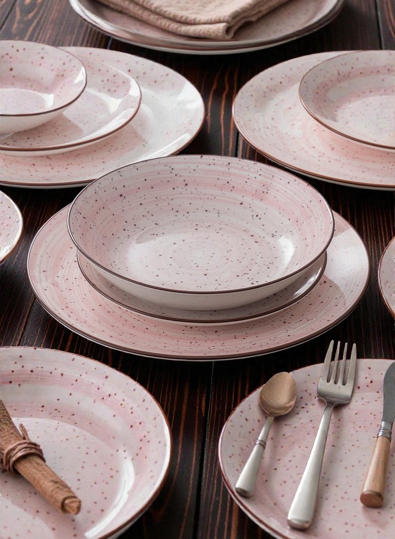 Noon East 18 piece Porcelain Dinnerware Set, Set for 6, Microwave & Dishwasher Safe, Pink Polka Dot Design - Image 4