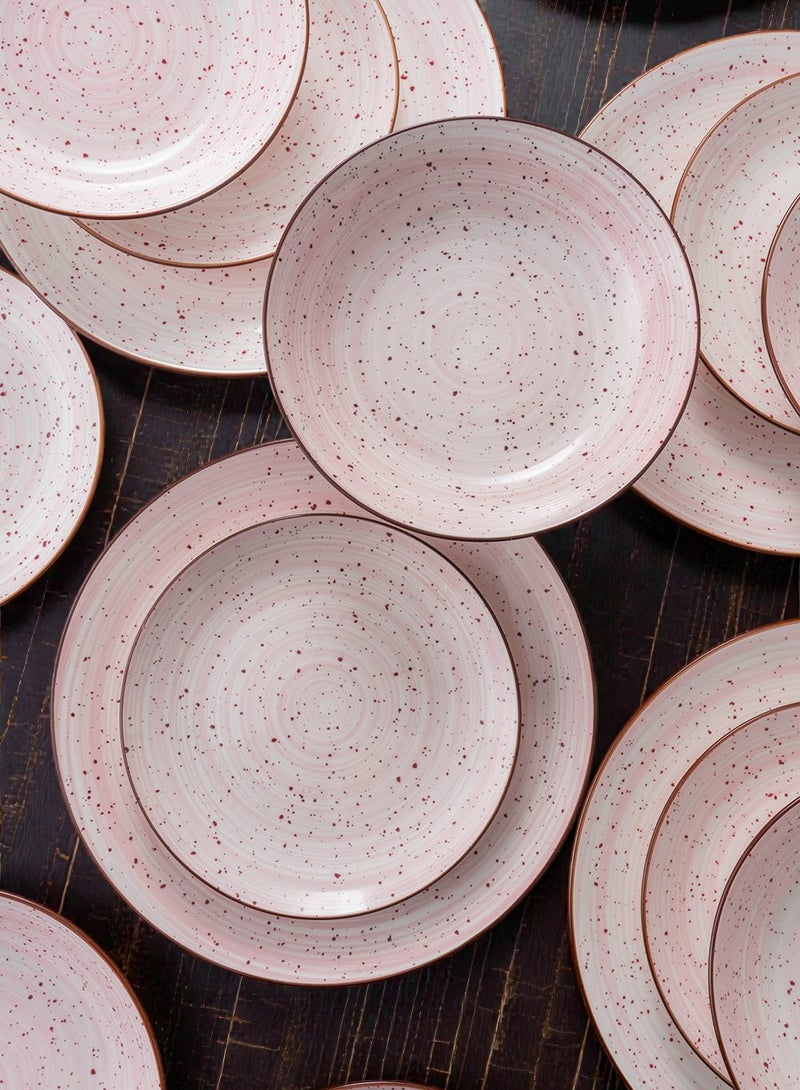 Noon East 18 piece Porcelain Dinnerware Set, Set for 6, Microwave & Dishwasher Safe, Pink Polka Dot Design - Image 5