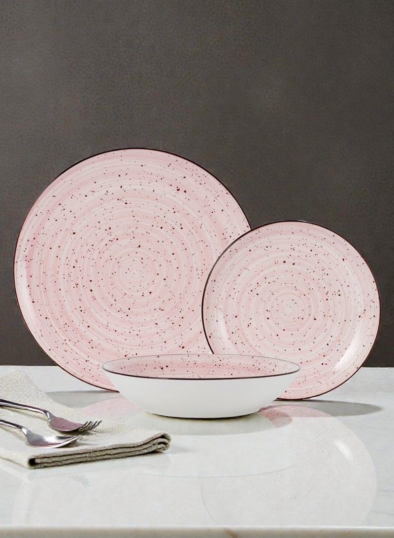 Noon East 18 piece Porcelain Dinnerware Set, Set for 6, Microwave & Dishwasher Safe, Pink Polka Dot Design - Image 2