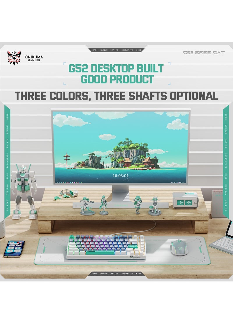 onikuma - 82 Keys Tan Switch Mechanical Gaming Keyboard 75% Mini Wired Waterproof Backlit Silent White RGB Color Suitable for PC/Ps4/Xbox Gamers - Image 1