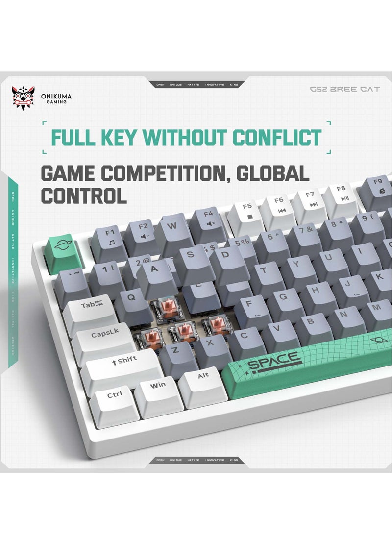 onikuma - 82 Keys Tan Switch Mechanical Gaming Keyboard 75% Mini Wired Waterproof Backlit Silent White RGB Color Suitable for PC/Ps4/Xbox Gamers - Image 1