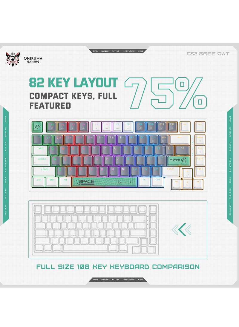 onikuma - 82 Keys Tan Switch Mechanical Gaming Keyboard 75% Mini Wired Waterproof Backlit Silent White RGB Color Suitable for PC/Ps4/Xbox Gamers - Image 1