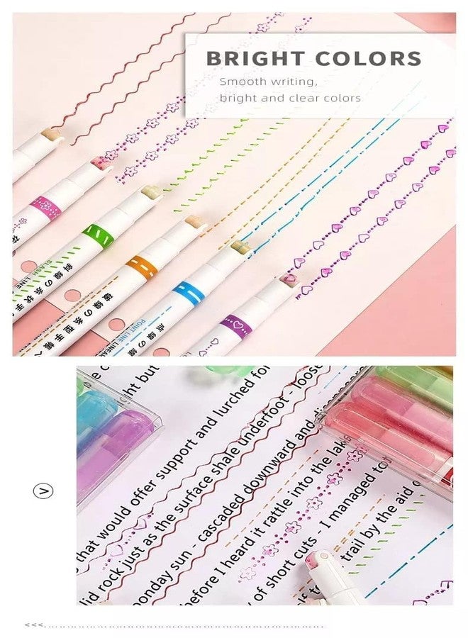 WLOFIN Liner Roller Colour Pens Highlighter Outline border Pack of 6 Marker Set for School Student Office Aesthetic Stationery Art and Craft Supplies (DOT LINEAR HIGHLIGHTER) - Image 5