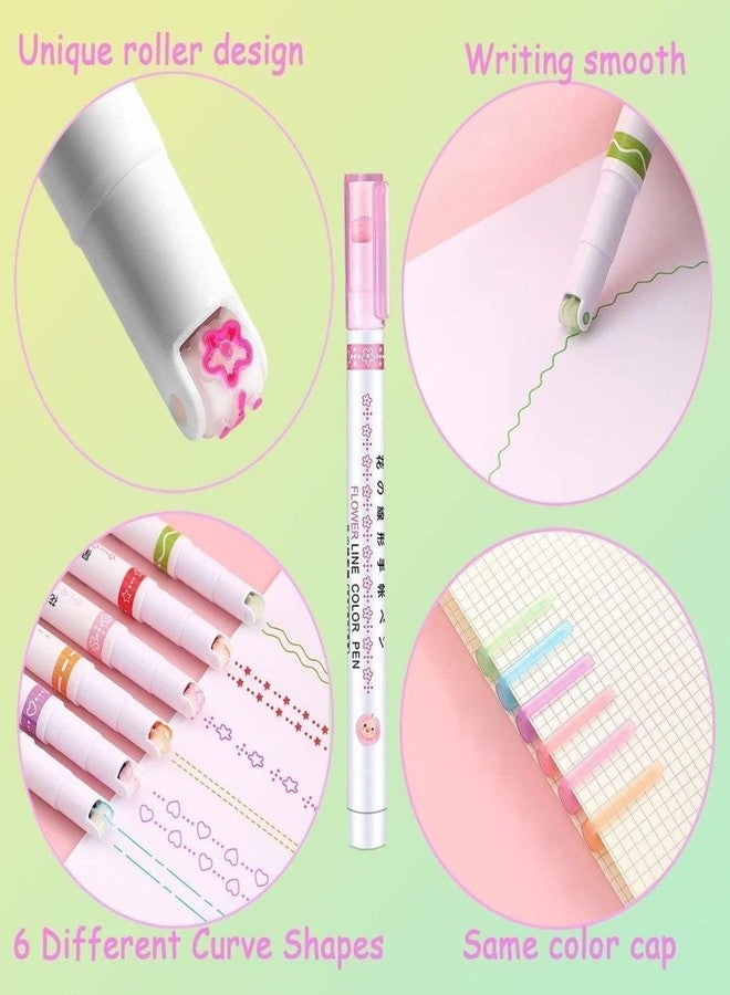 WLOFIN Liner Roller Colour Pens Highlighter Outline border Pack of 6 Marker Set for School Student Office Aesthetic Stationery Art and Craft Supplies (DOT LINEAR HIGHLIGHTER) - Image 3