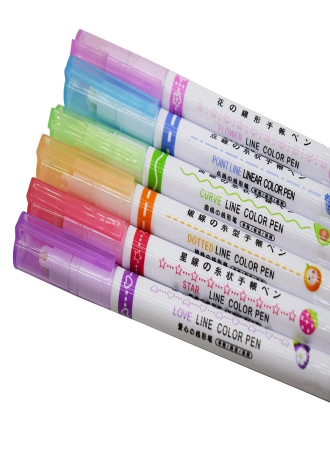 WLOFIN Liner Roller Colour Pens Highlighter Outline border Pack of 6 Marker Set for School Student Office Aesthetic Stationery Art and Craft Supplies (DOT LINEAR HIGHLIGHTER) - Image 2