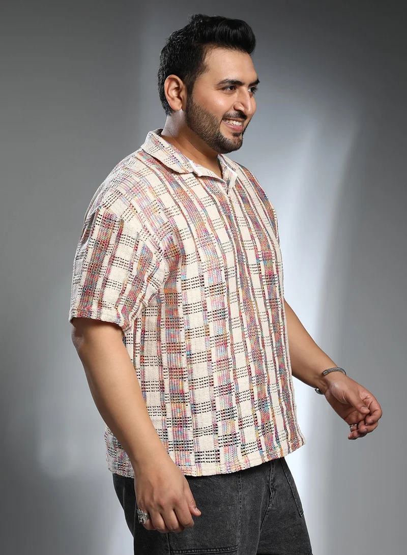 Instafab Plus  Men's Off-White Prism Oversized Polo T-Shirt for Men | Best Price UAE