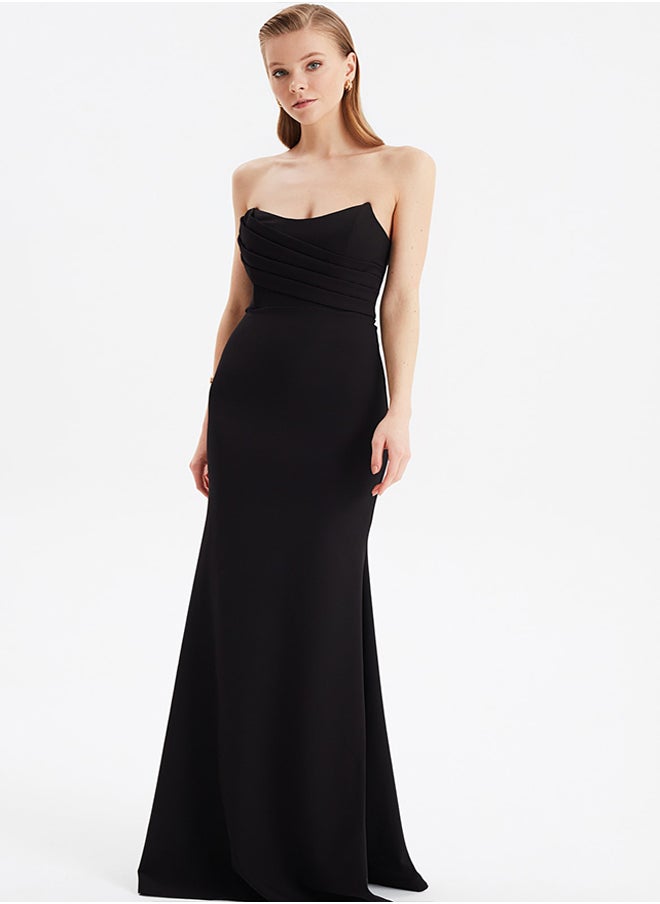 trendyol - Black Collar Detailed Woven Long Evening Dress TPRSS21AE0121 - Image 1