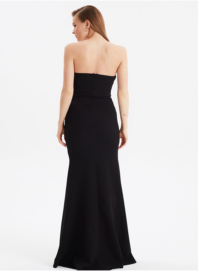 trendyol - Black Collar Detailed Woven Long Evening Dress TPRSS21AE0121 - Image 1