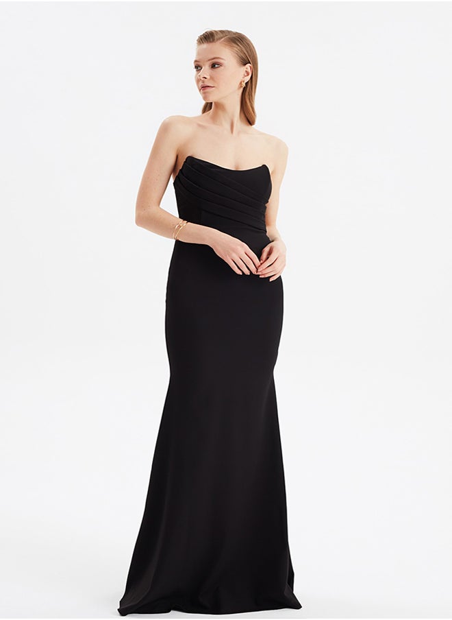 trendyol - Black Collar Detailed Woven Long Evening Dress TPRSS21AE0121 - Image 1
